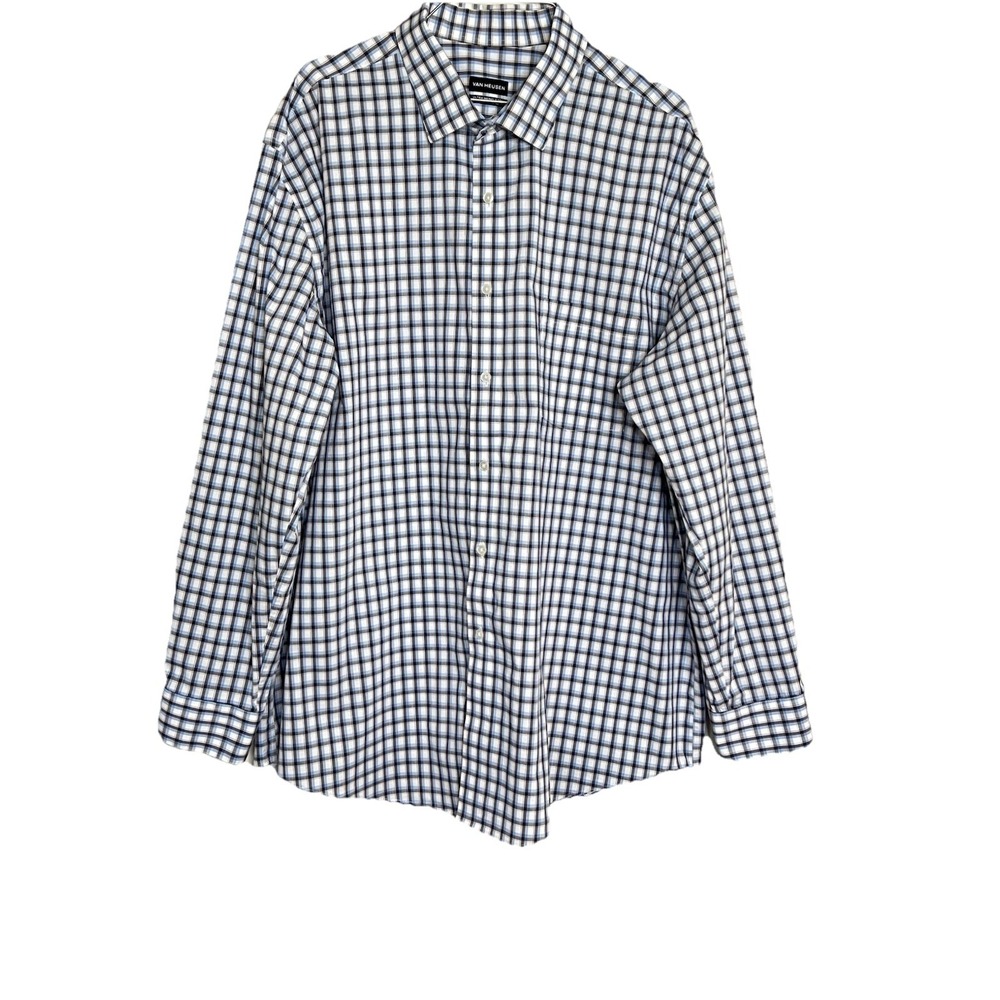 Van Heusen Men's Size XXL Blue Plaid Ultra Wrinkle Free Regular Fit Dress Shirt